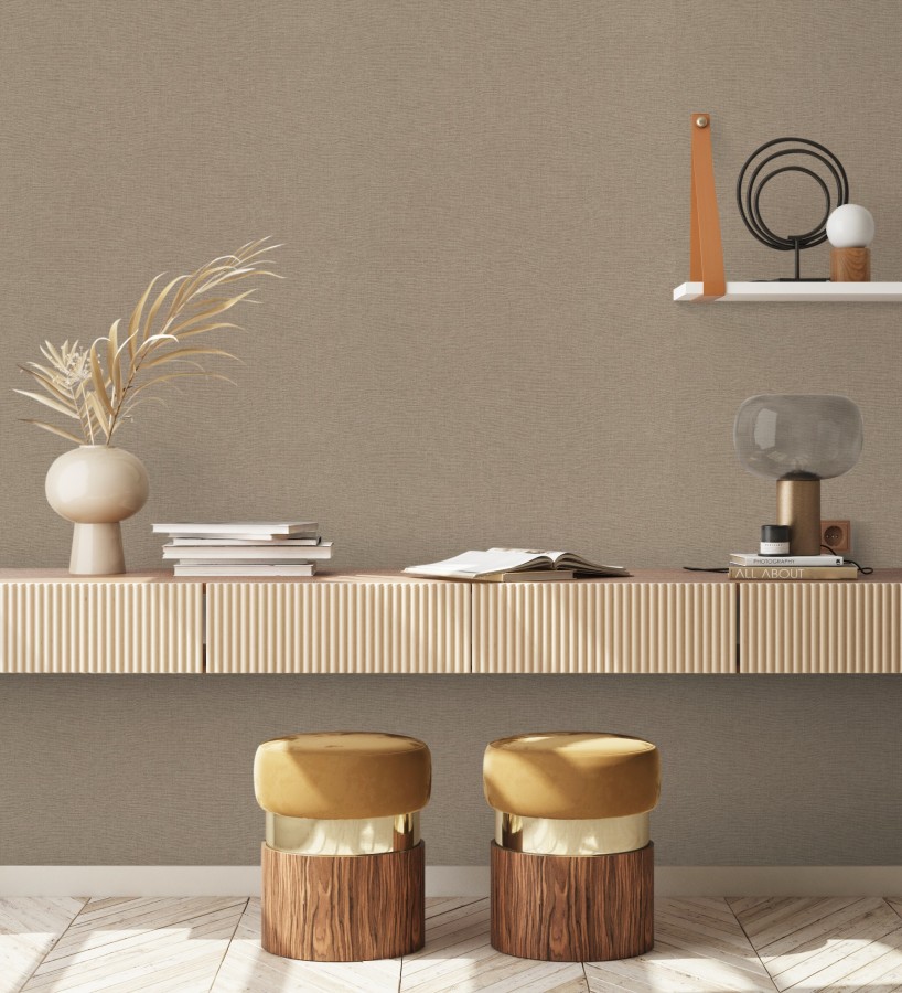 Papel pintado hilos de lino marrón taupe  Andine Weave 685213
