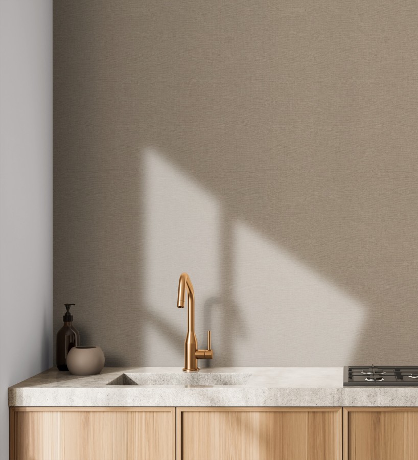 Papel pintado hilos de lino marrón taupe  Andine Weave 685213