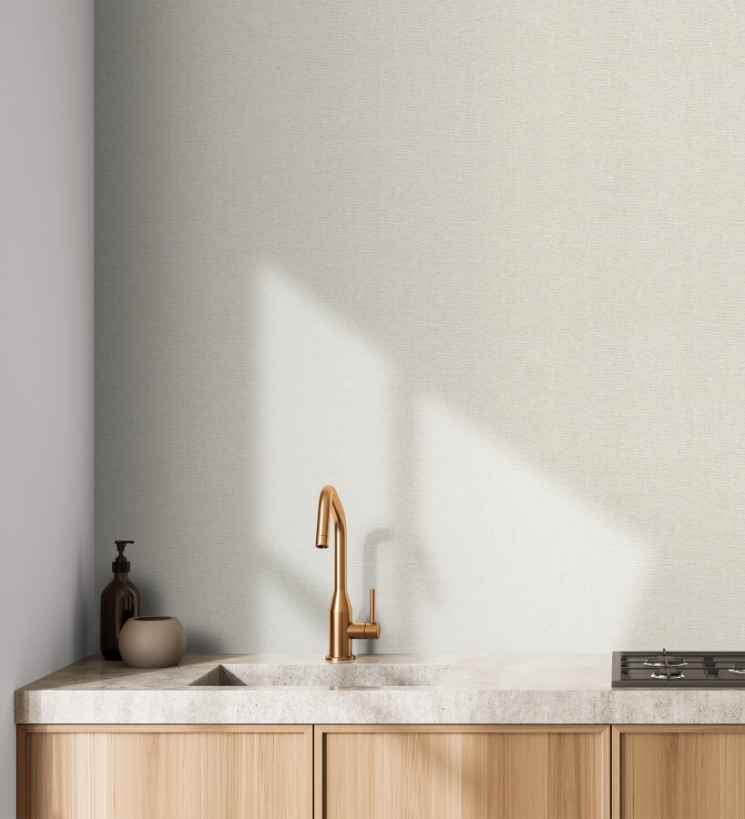 Papel pintado hilos de lino beige neutro  Andine Weave 685214