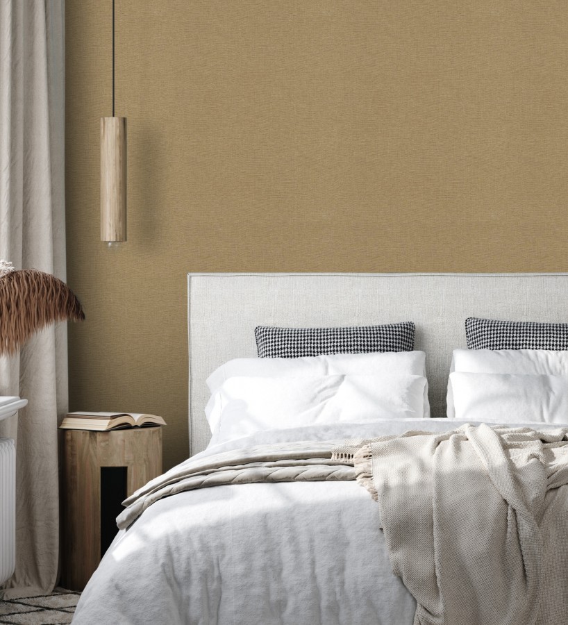 Papel pintado hilos de lino ocre  Andine Weave 685216