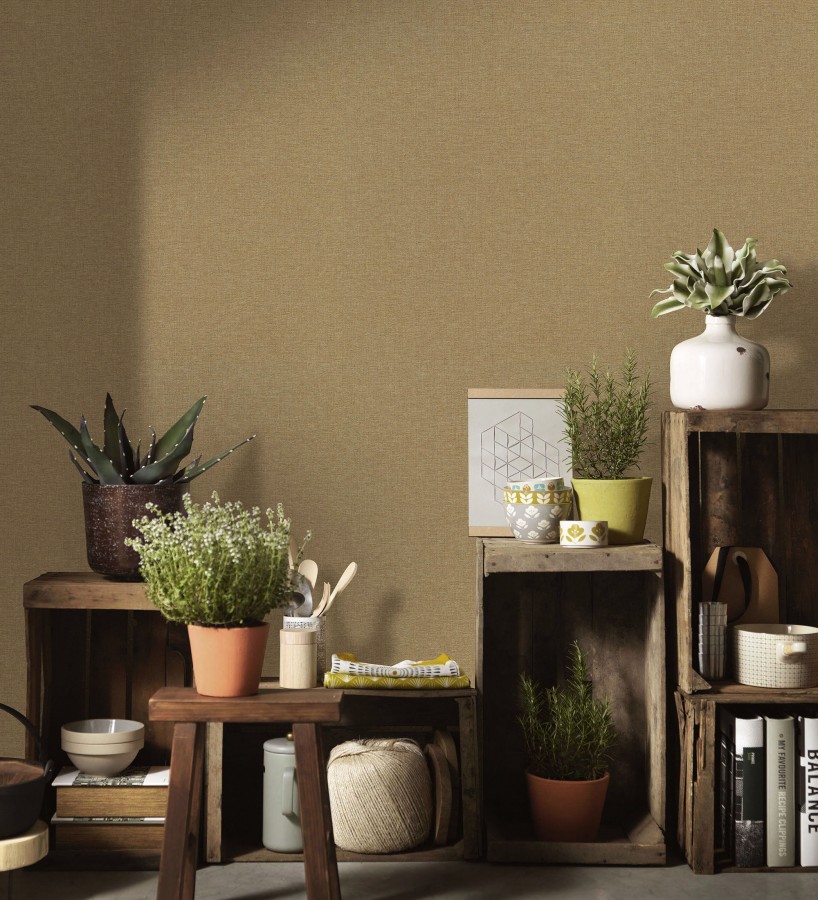 Papel pintado hilos de lino ocre  Andine Weave 685216