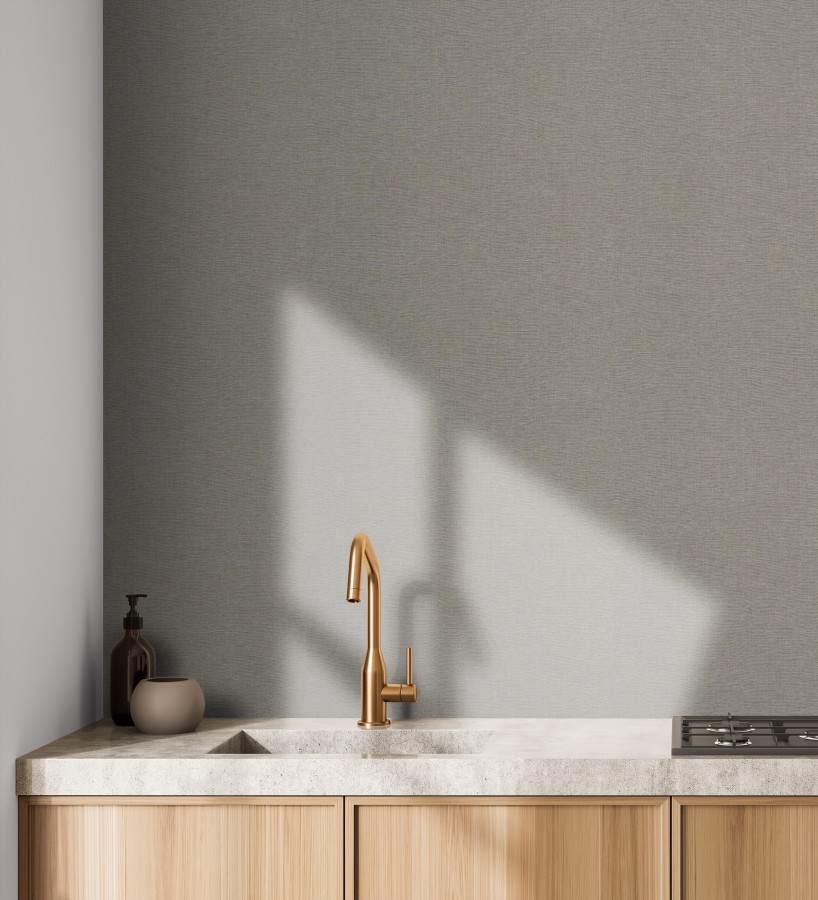 Papel pintado hilos de lino gris visón  Andine Weave 685218