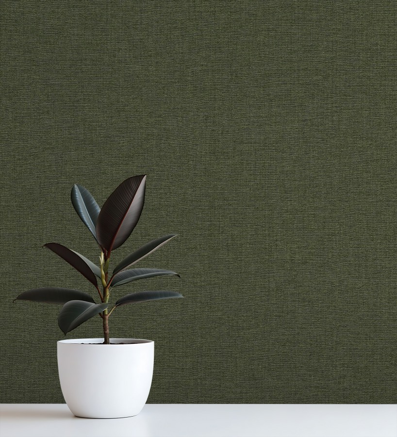 Papel pintado hilos de lino verde bosque  Andine Weave 685219