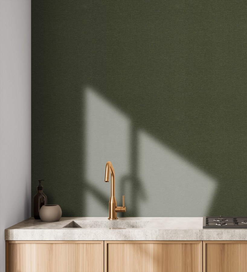 Papel pintado hilos de lino verde bosque  Andine Weave 685219