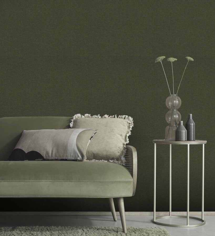 Papel pintado hilos de lino verde bosque  Andine Weave 685219