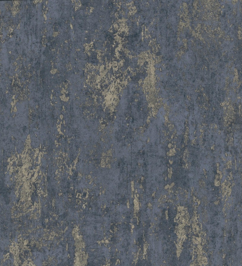 Papel pintado mineral pátina metálica latón tono azul noche  Calgary Steel 685225