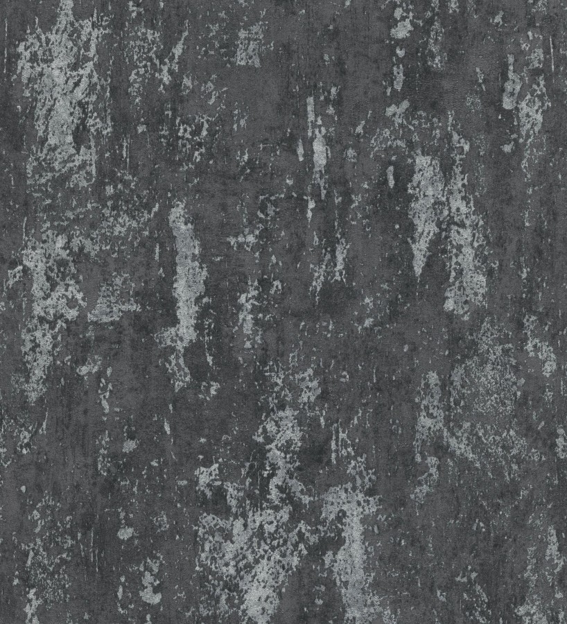 Papel pintado mineral pátina metálica plata fondo antracita oscuro   Calgary Steel 685226