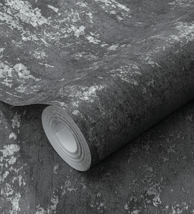 Papel pintado mineral pátina metálica plata fondo antracita oscuro   Calgary Steel 685226