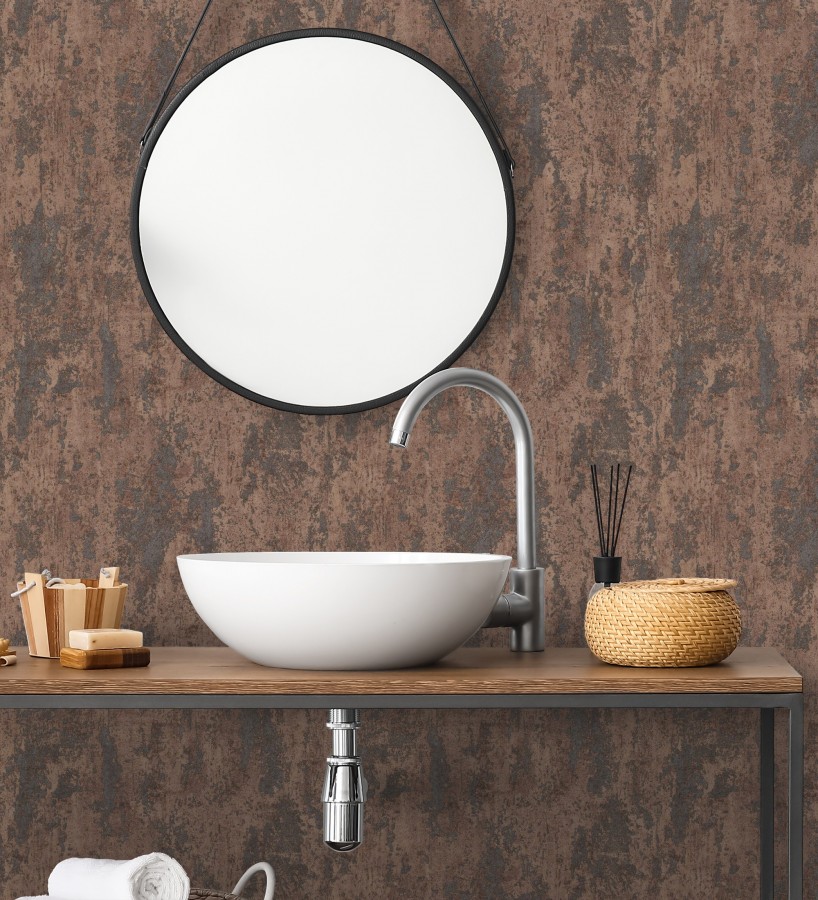 Papel pintado mineral pátina metálica cobre  Calgary Steel 685227