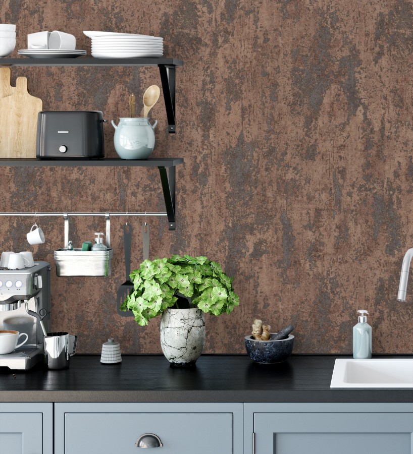 Papel pintado mineral pátina metálica cobre  Calgary Steel 685227