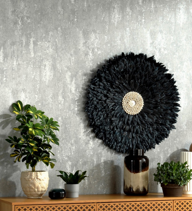 Papel pintado mineral pátina metálica acero fondo gris cemento   Calgary Steel 685230