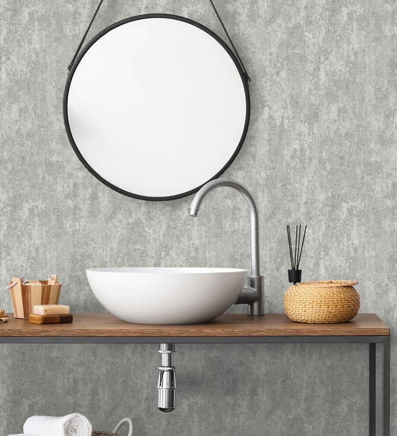 Papel pintado mineral pátina metálica acero fondo gris cemento   Calgary Steel 685230