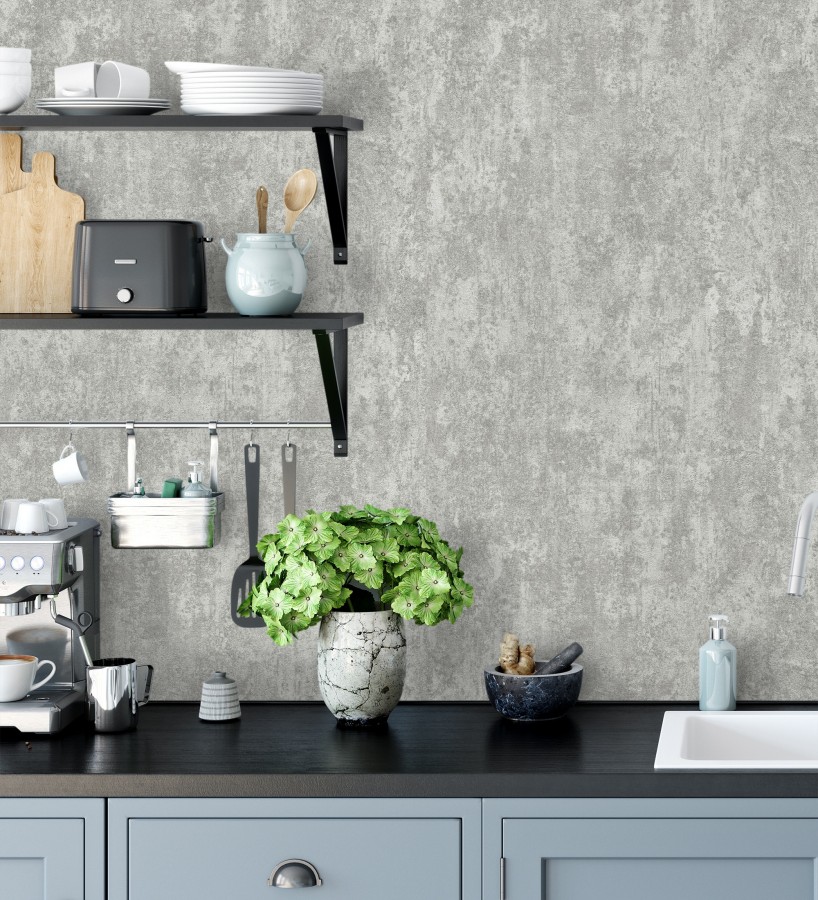 Papel pintado mineral pátina metálica acero fondo gris cemento   Calgary Steel 685230