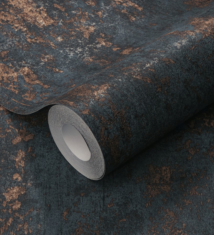 Papel pintado mineral pátina metálica cobre fondo negro carbón   Calgary Steel 685231