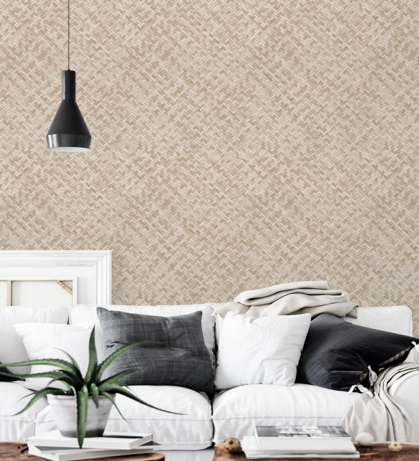 Papel pintado efecto ratán bambú beige trenzado espiga  Savile Rattan 685239