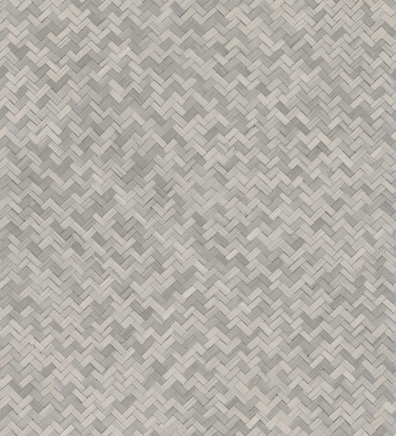 Papel pintado efecto ratán bambú gris visón trenzado espiga  Savile Rattan 685241