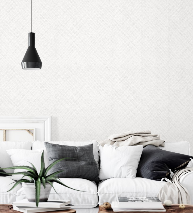 Papel pintado efecto ratán bambú blanco trenzado espiga  Savile Rattan 685242