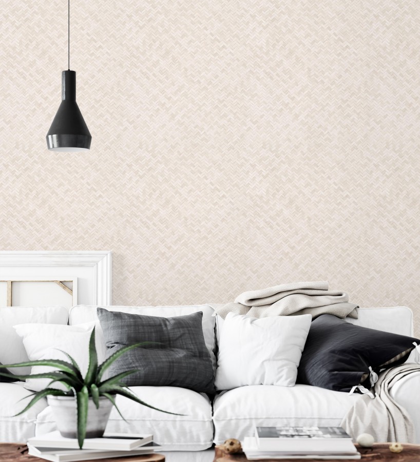 Papel pintado efecto ratán bambú tono nude trenzado espiga  Savile Rattan 685243