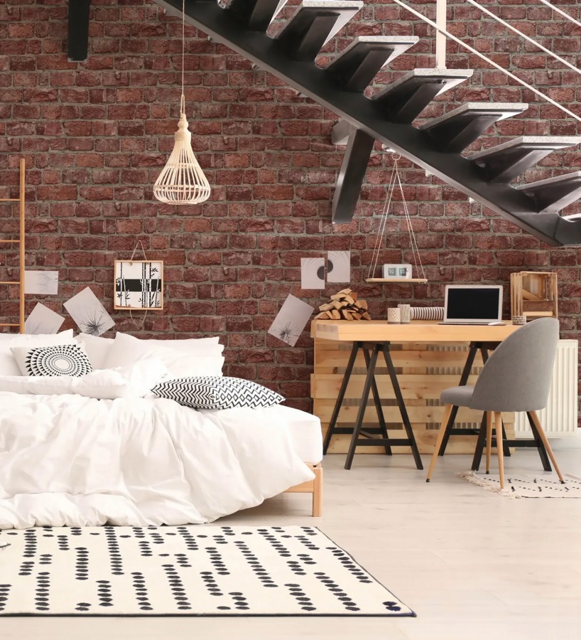 Papel pintado ladrillo rojo rústico industrial texturizado efecto realista  London Factory 685244