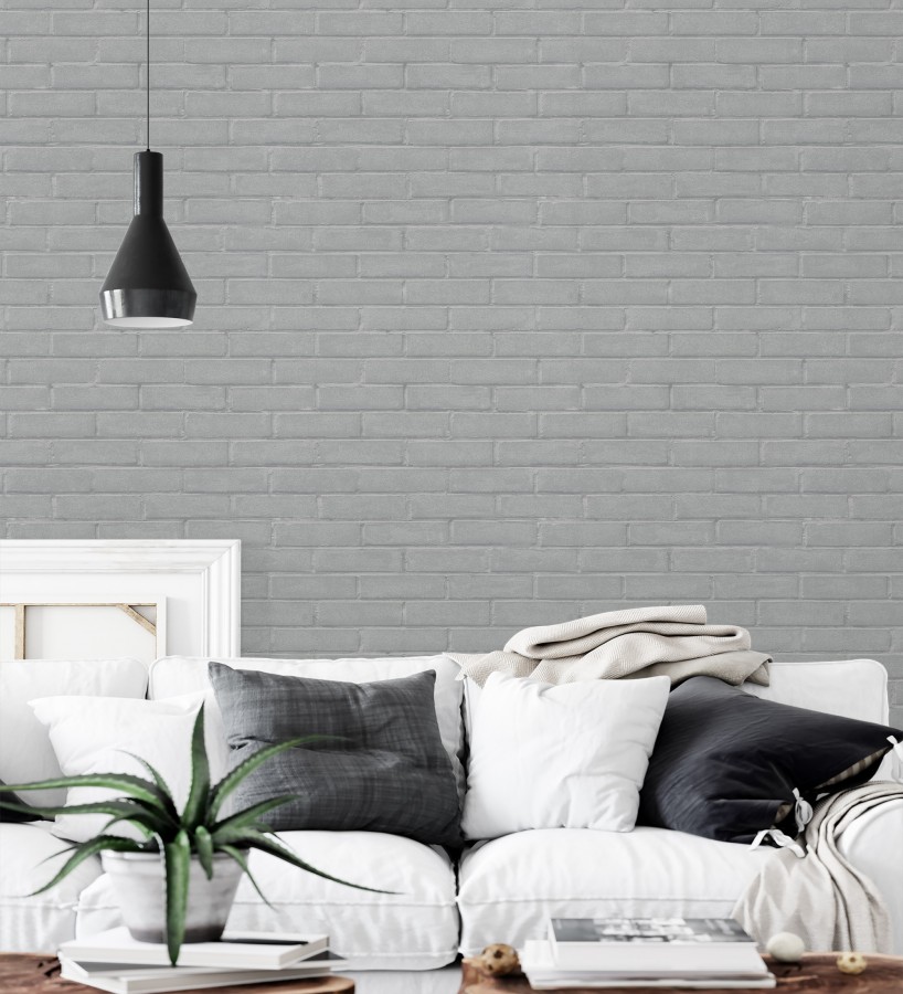 Papel pintado de ladrillos gris para niños cuarto juvenil  Benton Loft 685246