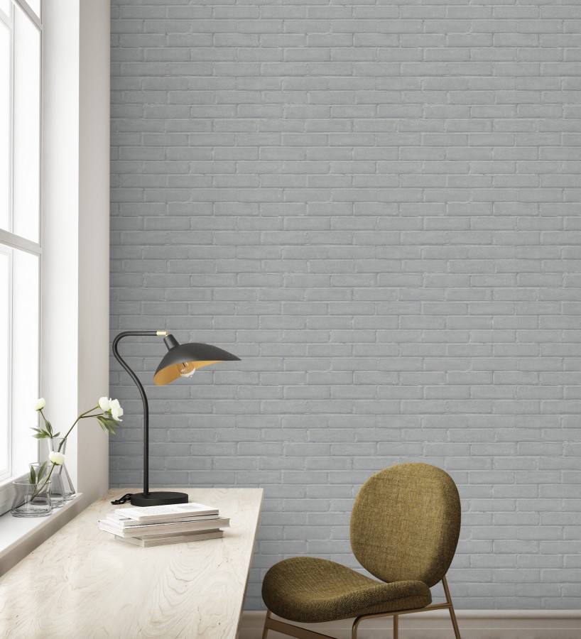 Papel pintado de ladrillos gris para niños cuarto juvenil  Benton Loft 685246