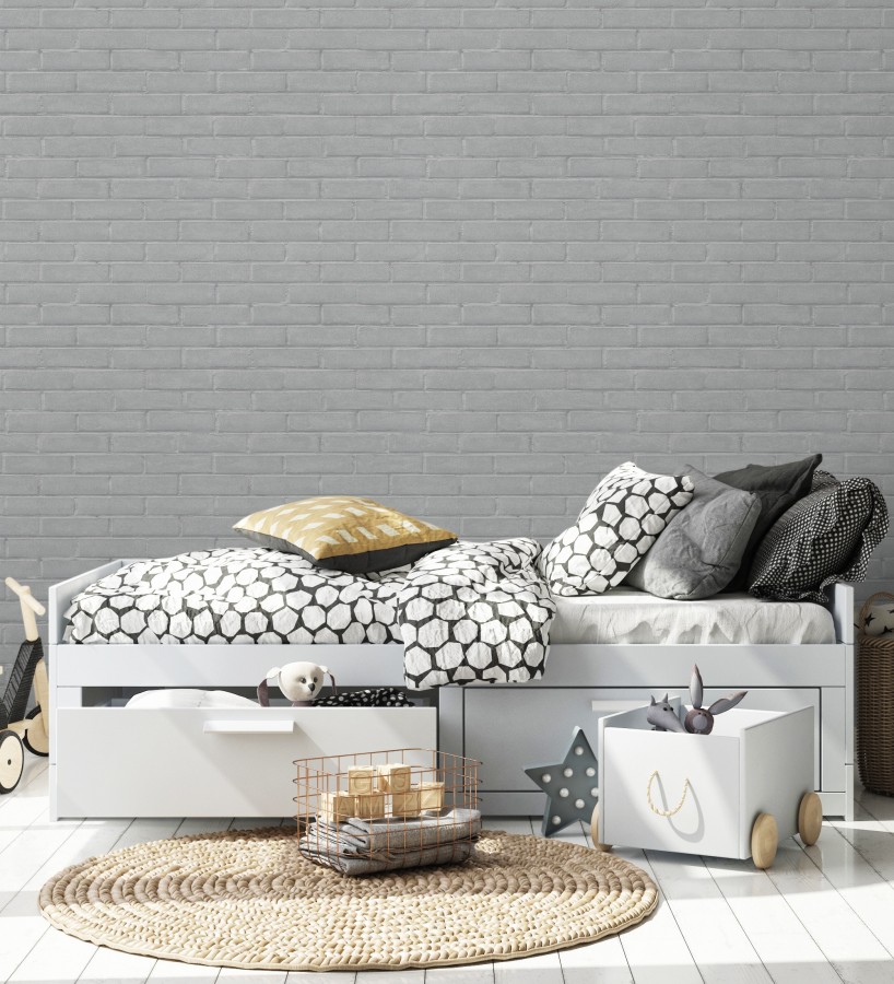 Papel pintado de ladrillos gris para niños cuarto juvenil  Benton Loft 685246