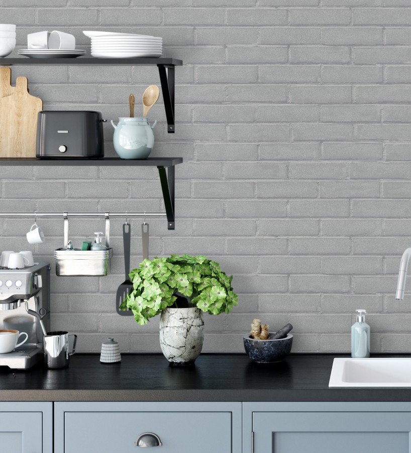 Papel pintado de ladrillos gris para niños cuarto juvenil  Benton Loft 685246
