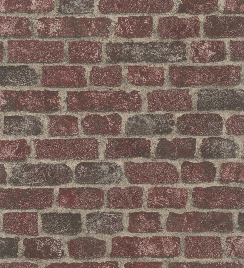 Papel pintado muro de ladrillos rojo granate relieve y tacto arenoso  Salem Brick 685247