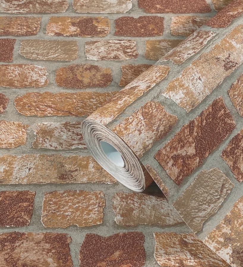 Papel pintado muro de ladrillos tono terracota relieve y tacto arenoso  Salem Brick 685248