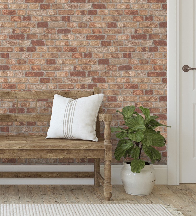 Papel pintado muro de ladrillos tono terracota relieve y tacto arenoso  Salem Brick 685248
