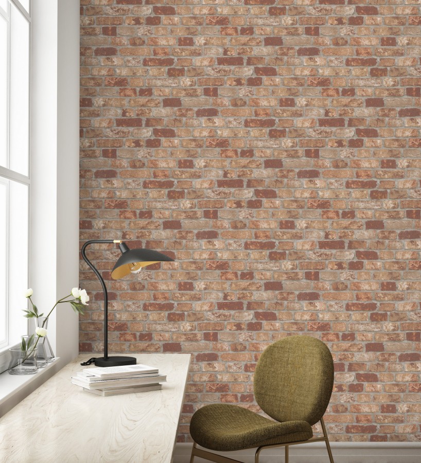 Papel pintado muro de ladrillos tono terracota relieve y tacto arenoso  Salem Brick 685248