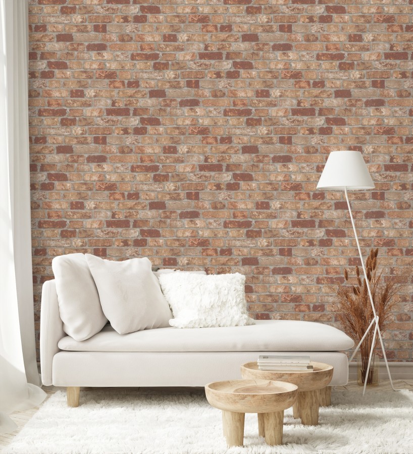 Papel pintado muro de ladrillos tono terracota relieve y tacto arenoso  Salem Brick 685248
