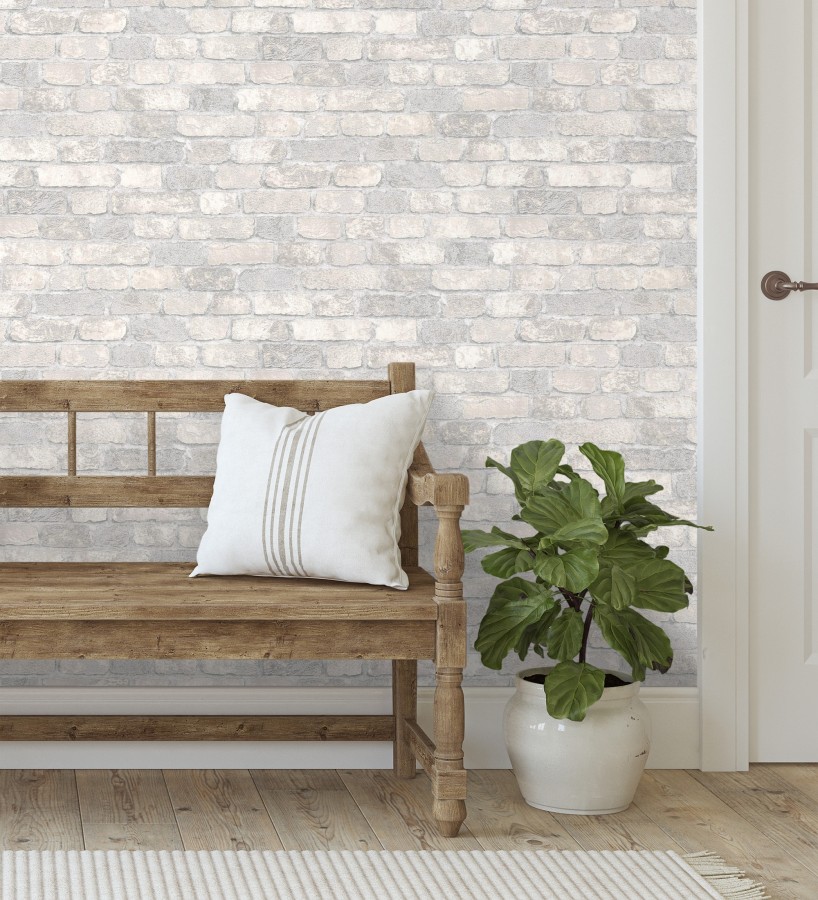 Papel pintado muro de ladrillos gris y beige relieve y tacto arenoso  Salem Brick 685250