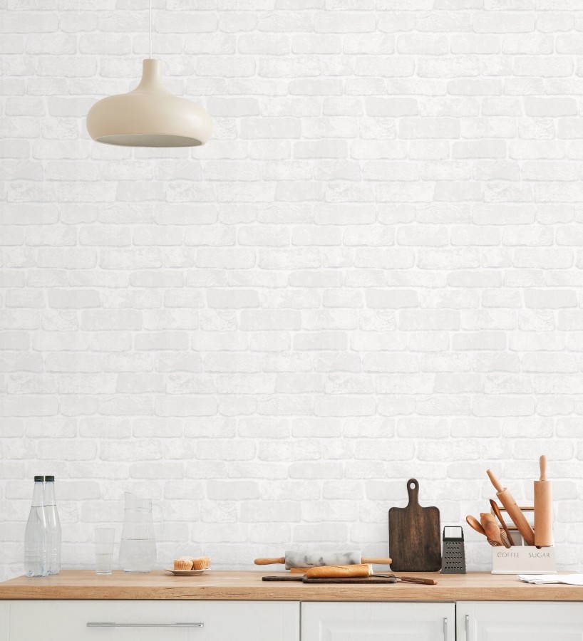 Papel pintado ladrillo blanco textura mineral  Vancouver Brick 685253