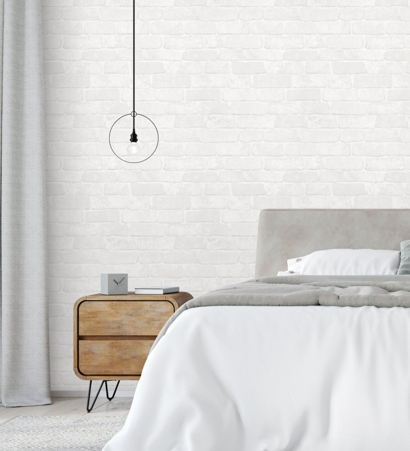 Papel pintado ladrillo blanco textura mineral  Vancouver Brick 685253