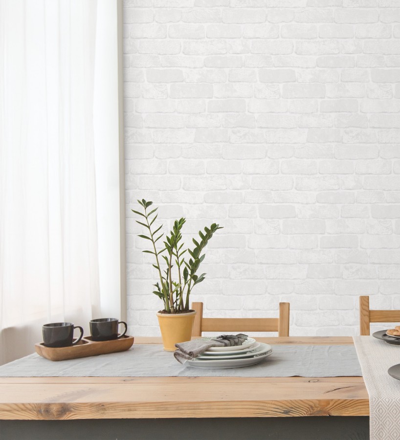 Papel pintado ladrillo blanco textura mineral  Vancouver Brick 685253