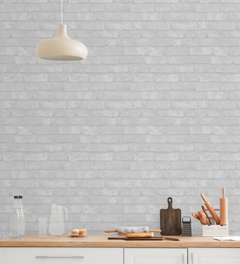 Papel pintado ladrillo gris textura mineral  Vancouver Brick 685254