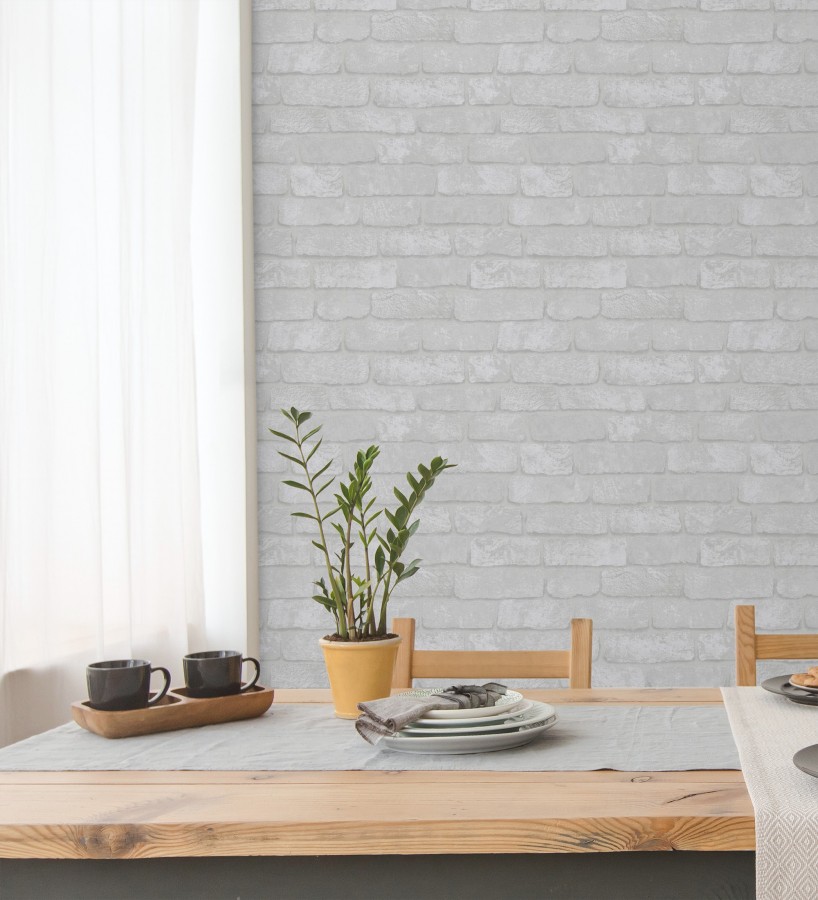 Papel pintado ladrillo gris textura mineral  Vancouver Brick 685254