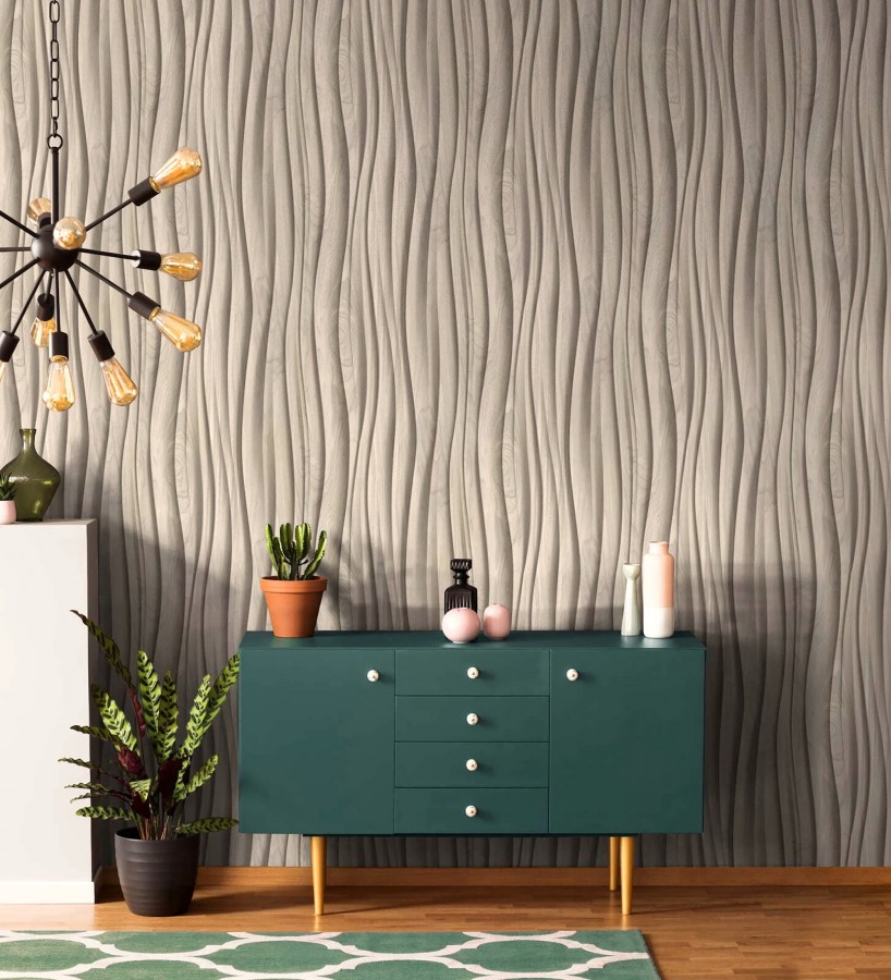 Papel pintado madera 3D ondas de fresno natural moderno  Kobe Drift 685256