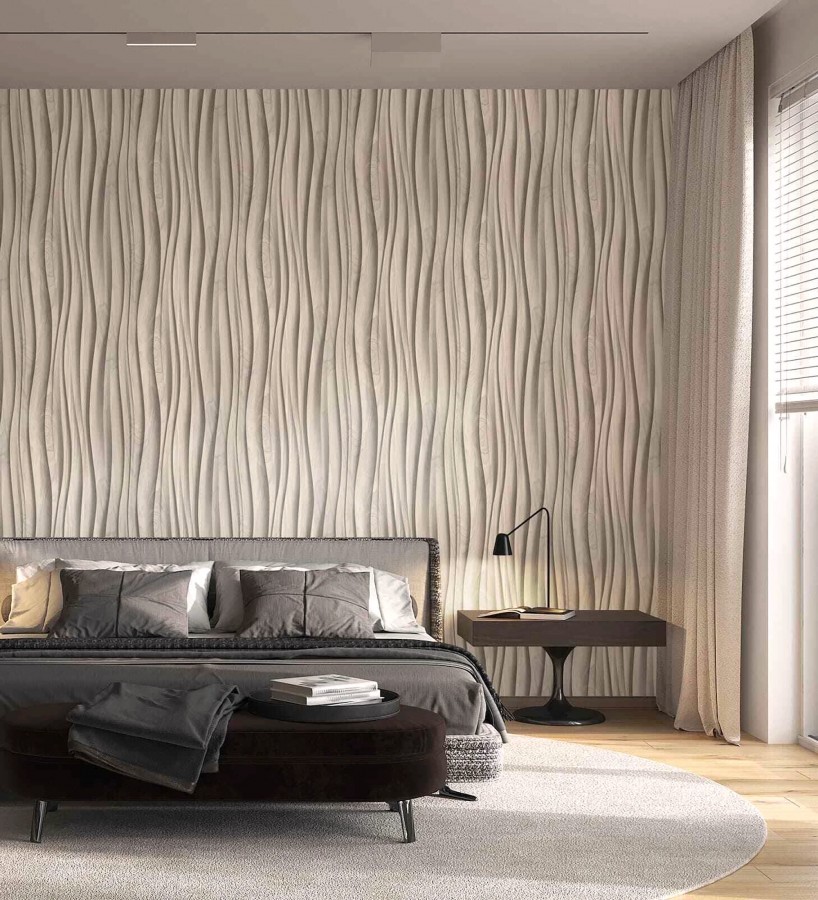 Papel pintado madera 3D ondas de fresno natural moderno  Kobe Drift 685256
