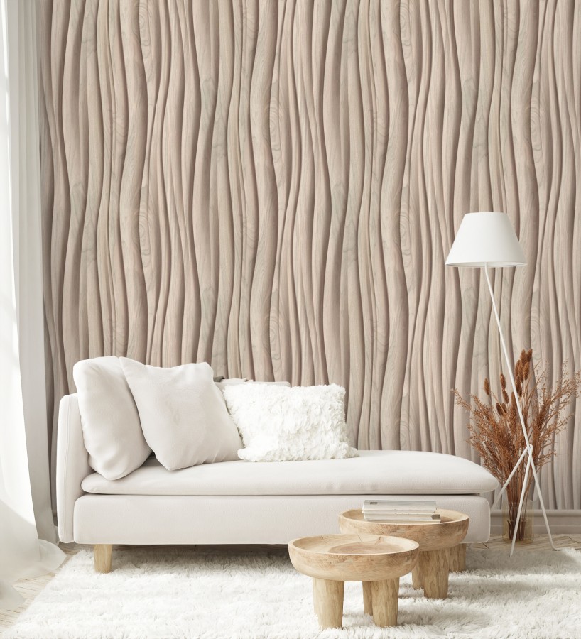 Papel pintado madera 3D ondas de fresno natural moderno  Kobe Drift 685256