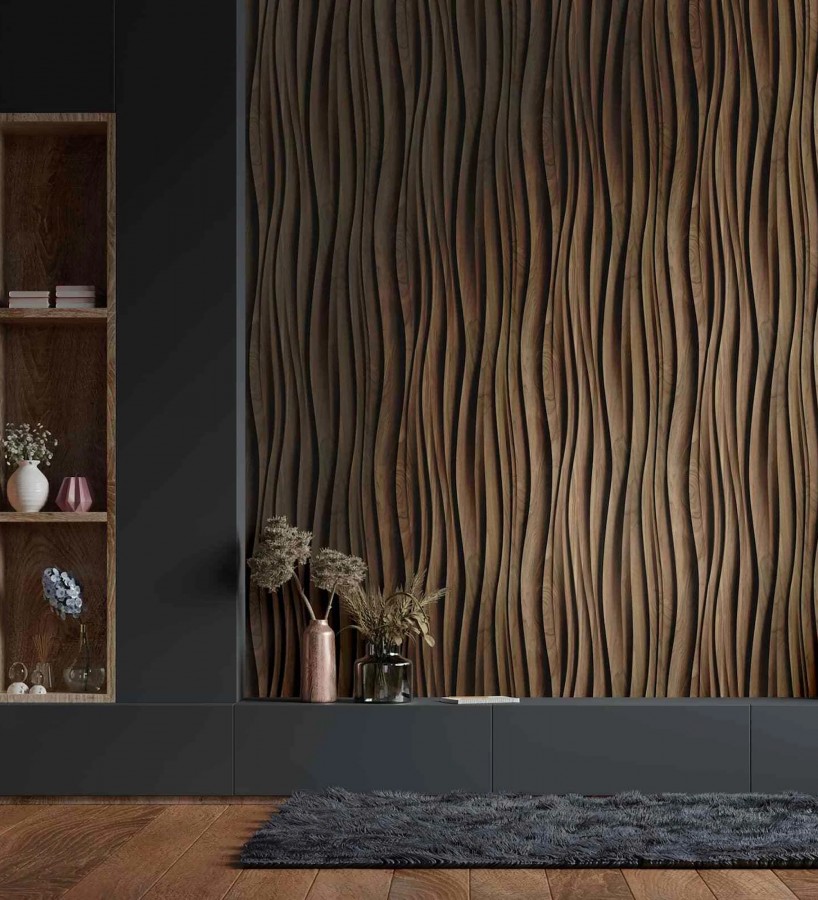 Papel pintado madera wengué 3D ondas de fresno natural moderno  Kobe Drift 685258