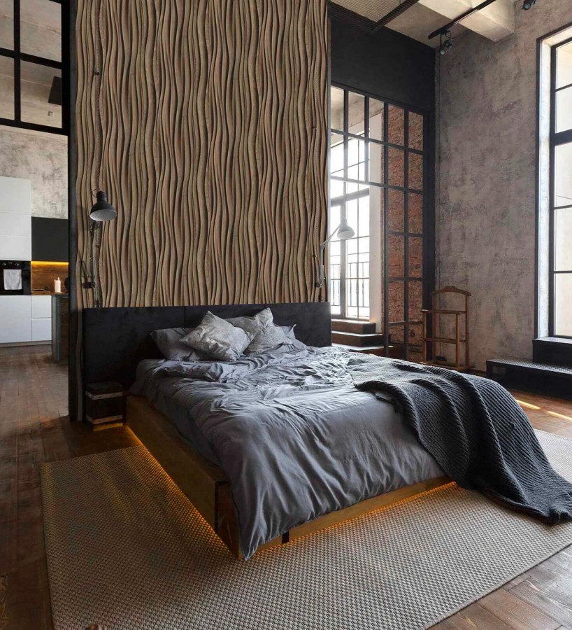 Papel pintado madera wengué 3D ondas de fresno natural moderno  Kobe Drift 685258