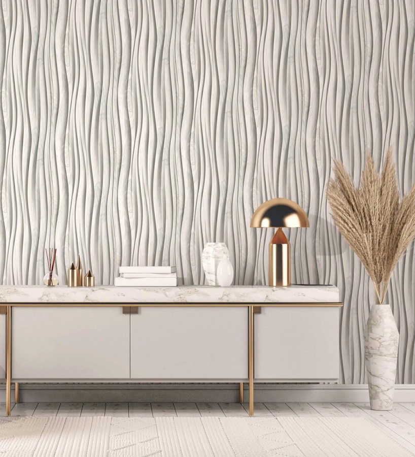 Papel pintado madera de roble gris 3D ondas de fresno natural moderno  Kobe Drift 685259