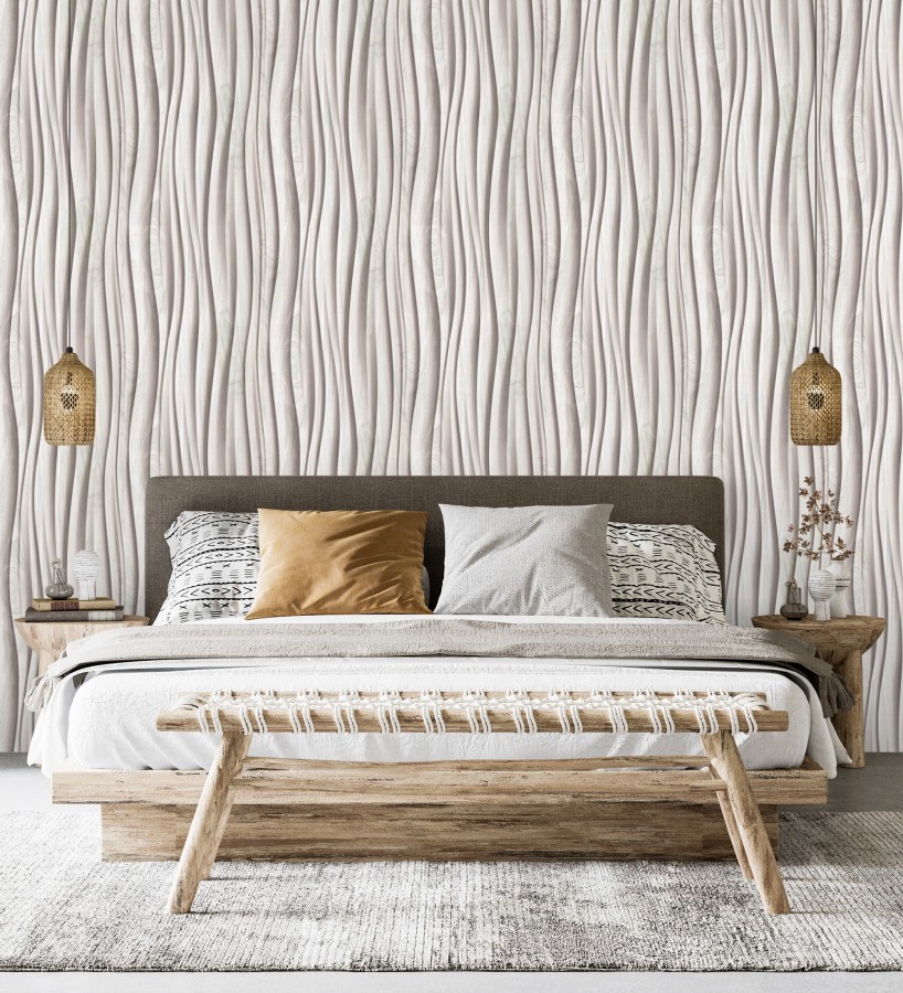 Papel pintado madera de roble gris 3D ondas de fresno natural moderno  Kobe Drift 685259