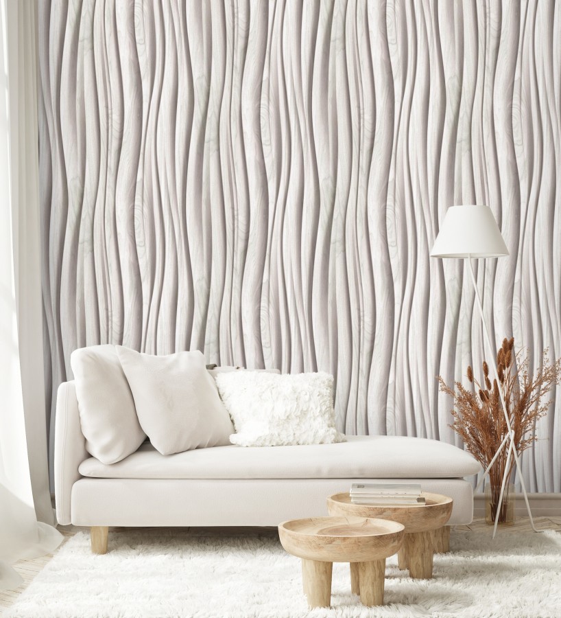 Papel pintado madera de roble gris 3D ondas de fresno natural moderno  Kobe Drift 685259