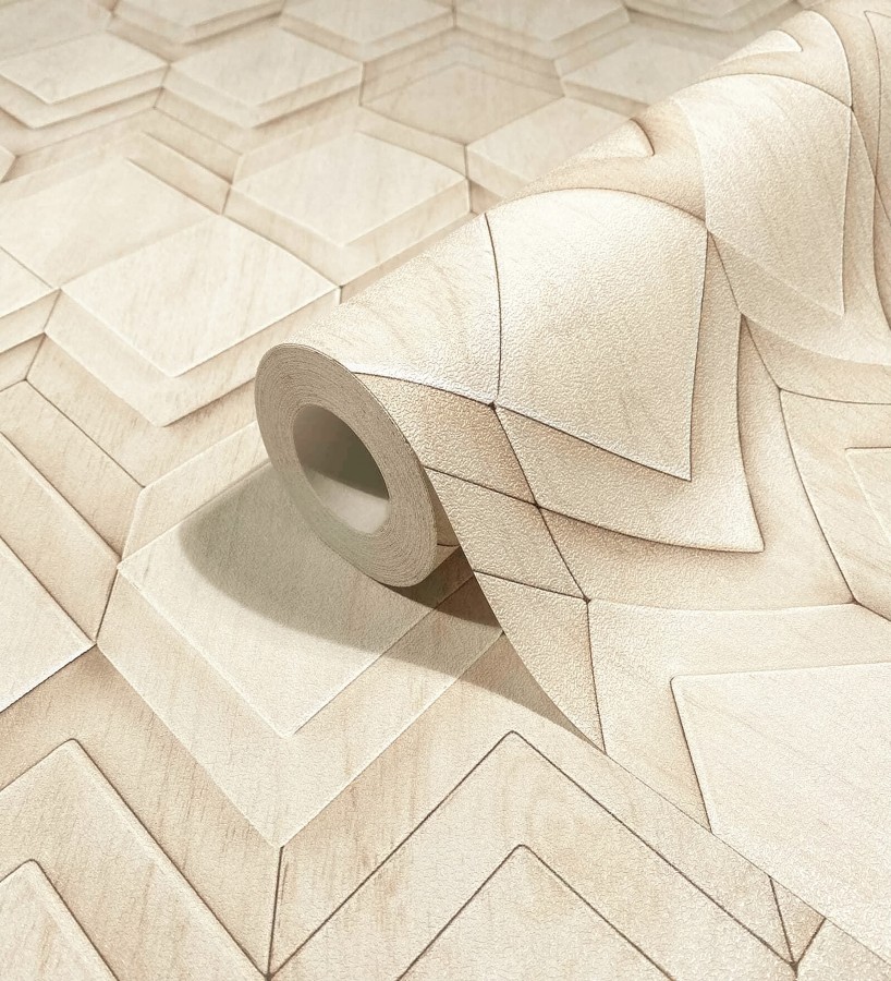 Papel pintado rombos de madera haya cálida efecto escultórico 3D  Marcus Facet 685261