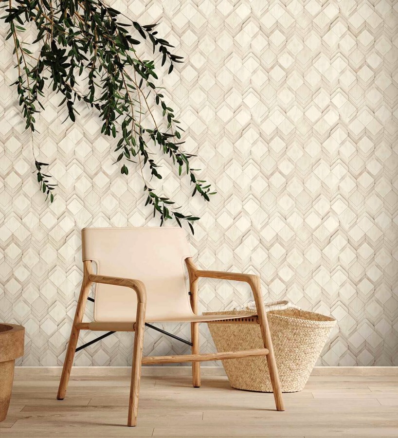 Papel pintado rombos de madera haya cálida efecto escultórico 3D  Marcus Facet 685261