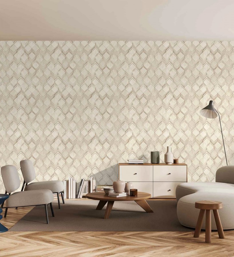 Papel pintado rombos de madera haya cálida efecto escultórico 3D  Marcus Facet 685261