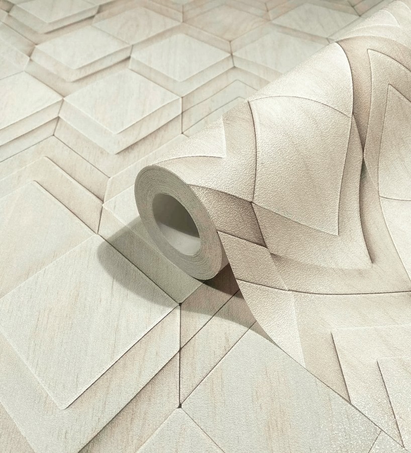 Papel pintado rombos de madera fresno claro efecto escultórico 3D  Marcus Facet 685262